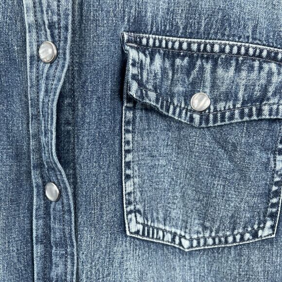 J Crew Top Womens 10 Blue Chambray Long Sleeve Pearl Snap Western Shirt Denim - Picture 3 of 16